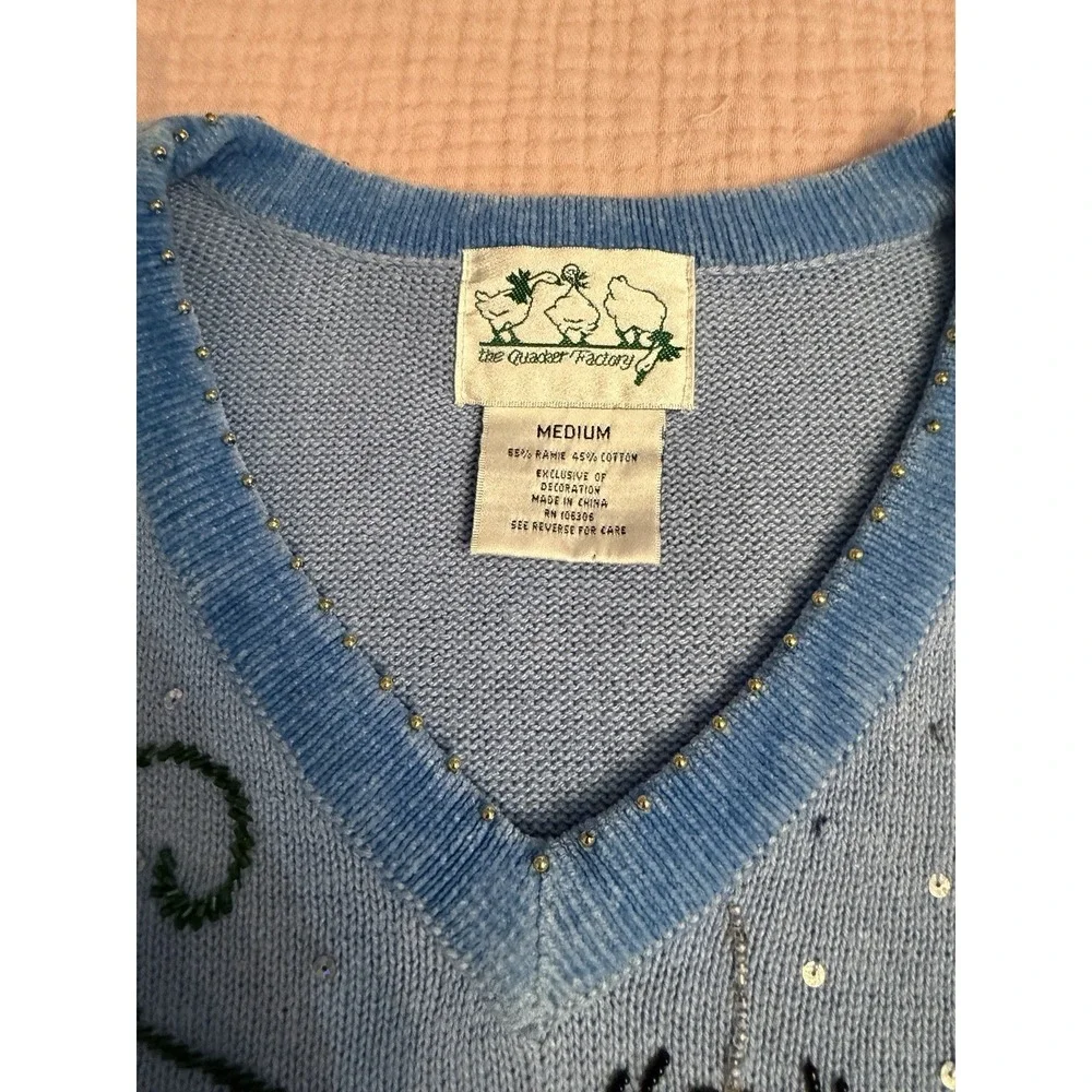 Vintage 90s Quacker Factory Halloween Sweater Size M Pumpkin Spider Sequins Stud